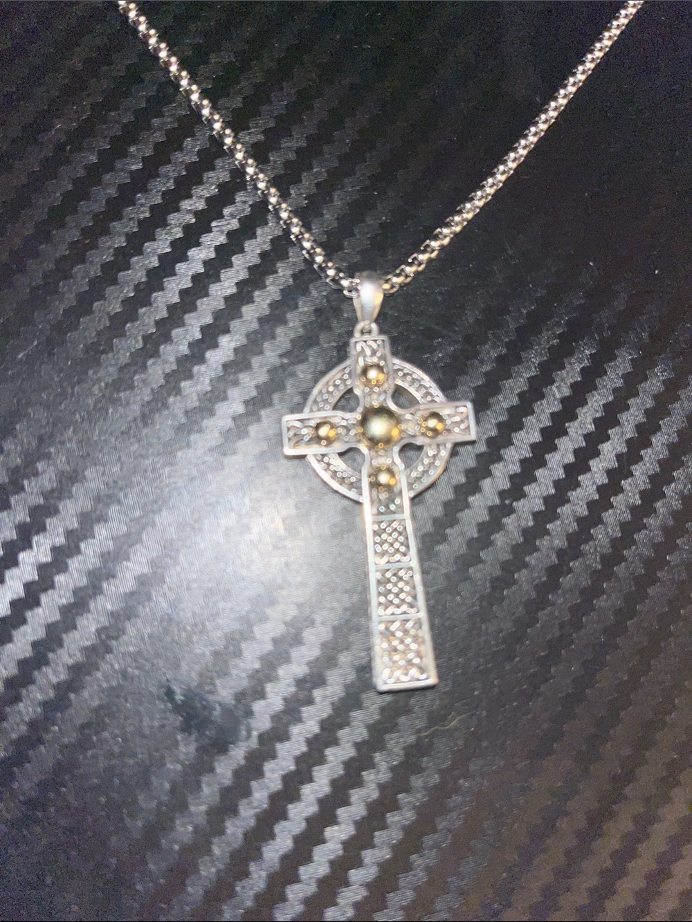 Silver and Gold Celtic Cross Pendant Necklace - Women Jewelry